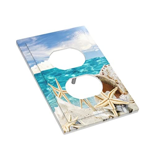 Beach Summer Seascape Starfish 1 Gang Outlet Covers Decorative Single Duplex Wall Plate Receptacle Switchplate Coastline Ocean Sunny Electrical Faceplate for Bathroom Kitchen Home Decor — view 2