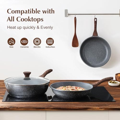 SENSARTE Nonstick Frying Pan Skillet, Swiss Granite Coating Omelette Pan, Healthy Stone Cookware Chef's Pan, PFOA Free (9.5 Inch) — view 2