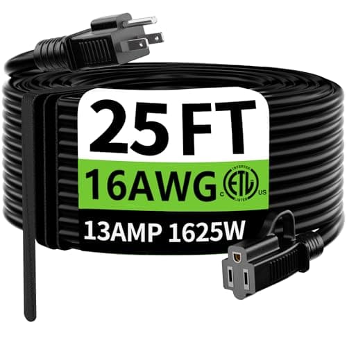 HUANCHAIN Indoor Outdoor Black Extension Cord 25 ft Waterproof, 16/3 Gauge Flexible Cold-Resistant Appliance Cable Outside, 13A 1625W 16AWG SJTW, 3 Prong Electric Cord, ETL