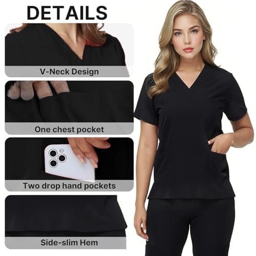 Scrubs for Women and Man V-Neck Pocket Top Drawstring Jogger Pants Nursing Scrubs Uniform — view 3