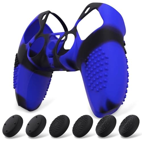 eXtremeRate PlayVital Black 3D Studded Edition Anti-Slip Silicone Cover Skin for ps5 Controller, Soft Rubber Case Protector for ps5 Wireless Controller with Thumb Grip Caps - Blue & Black — view 6