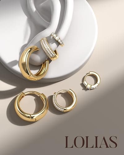 LOLIAS Small Chunky Hoop Earrings for Women, Non-Tarnish, Hypoallergenic, Huggie Silver Earring Stacks Set for Sensitive Ears, Multiple Piercing Jewelry, Lightweight, Classic 14K Gold Plated, 3 Pairs — view 8