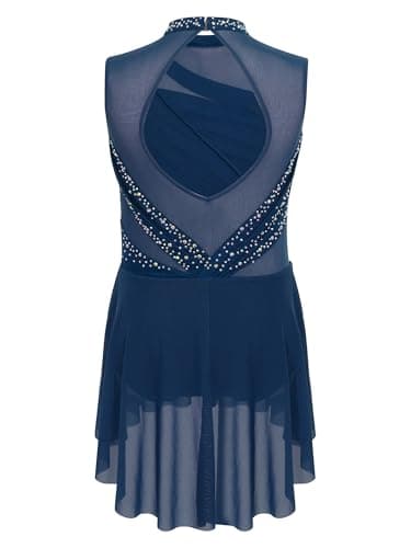 easyforever Kids Girls Shiny Rhinestone Ballet Lyrical Dance Dress Figure Ice Skating Dress Contemporary Dancewear Navy Blue 8 Years — view 5
