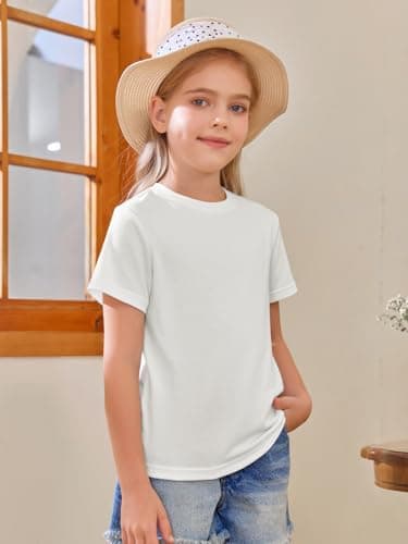 Girls Short Sleeve T Shirts Kids Summer Tops Crewneck Tees 5-14 Years White — view 3