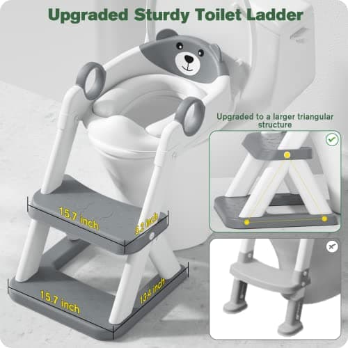 Rabb 1st® Potty Training Seat, Toddler Toilet Seat for Kids Boys Girls, 2 in1 Potty Training Toilet with Step Stool, 6 Adjustable Height, Splash Guard, Stable Triangular Anti-Slip Design(Grey) — view 2