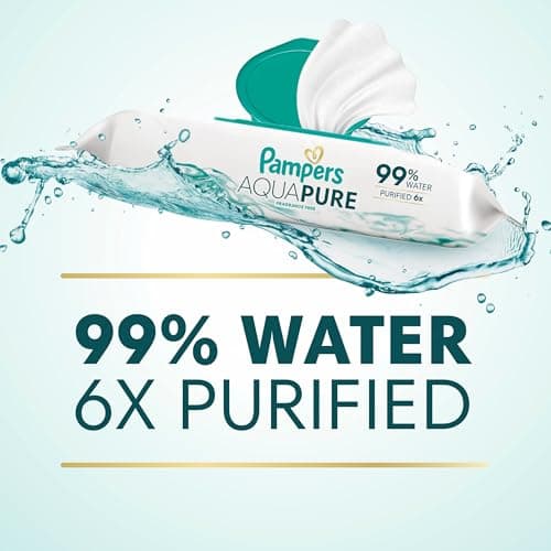Pampers Aqua Pure Baby Wipes, 99% Water, Fragrance Free, Unscented, Water Based, Multi-Use, 672 Wipes Total (12X Flip-Top Packs) [Packaging May Vary] — view 2