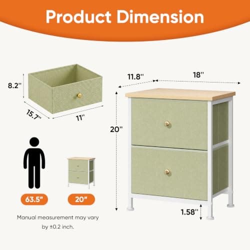 Sweetcrispy Nightstand with 2 Storage Drawers, Small Bedside Table — view 2