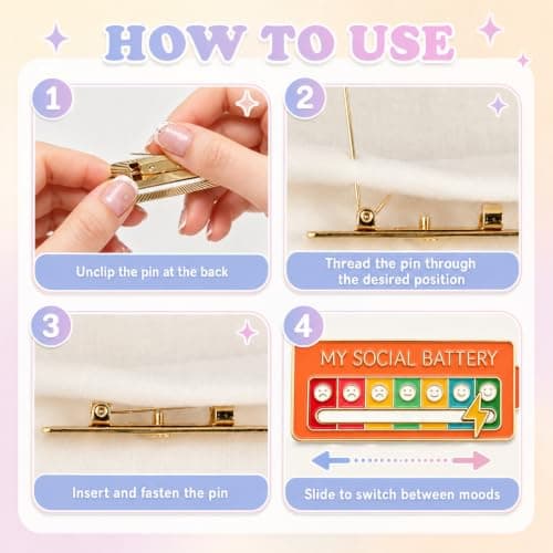 6PCS Social Battery Pin, My Social Battery Pin with 7 Mood Sliding Indicator, Funny Enamel Pins for Introverts, Cute Brooch Badges for Bag Backpacks Hat Jackets Gifts (A) — view 2