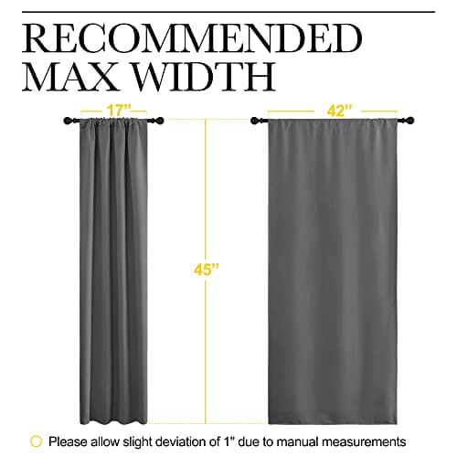 NICETOWN Blackout Curtains 45 Inches Long Thermal Insulated for Bedroom, Room Darkening Window Curtains 2 Panels for Kitchen, Short Drapes Privacy Rod Pocket for Closet/Bunk Bed (W42 x L45, Grey) — view 8