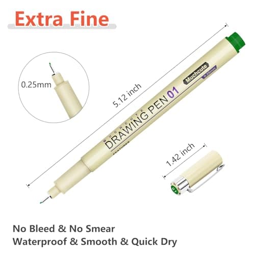 Muchcute 01 Micro Fineliner Drawing Art Pens: 12 Colors 0.25mm Extra Fine Point Bible No Bleed Smooth Journal Zentangle Study Supplies Colored Waterproof Line Ultra Needle Tip Fine liner Thin Gel Felt — view 2