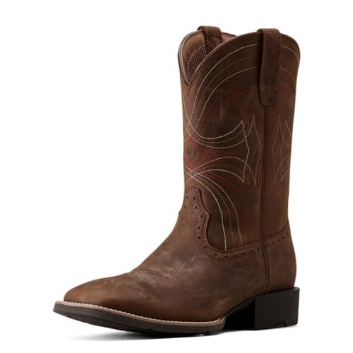 Ariat Men's Sport Wide Square Toe Western Boot, Distressed Brown, 10.5 2E US