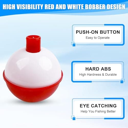 Fishing Bobbers Floats Hard ABS Push Button Round Buoy Floats Red/White Snap-on Fishing Float Bobbers Party Decoration Bulk 0.5/0.75/1/1.25/1.5/2/2.5 Inch (0.5inch-20pcs)