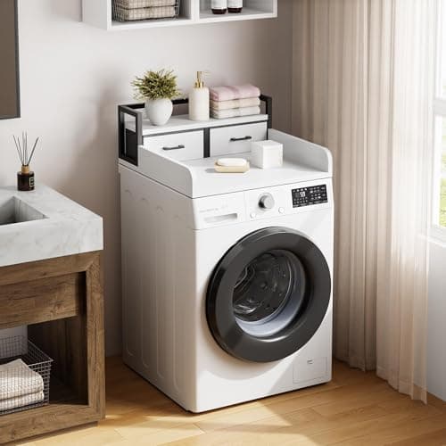 Garvee 2-Tier Washer Dryer Countertop with Shelf and 2 Drawers, Washing Machine Topper with High Guardrails and Smooth Edges for Laundry Hamper Storage Organization, White — view 3