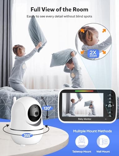 GoodBaby 5" Baby Monitor with Camera and Audio, No WiFi Secure FHSS, 30-Hour Battery, Remote PTZ, Auto Night Vision, Room Temperature, Two-Way Audio，Lullabies，1000ft Range — view 2
