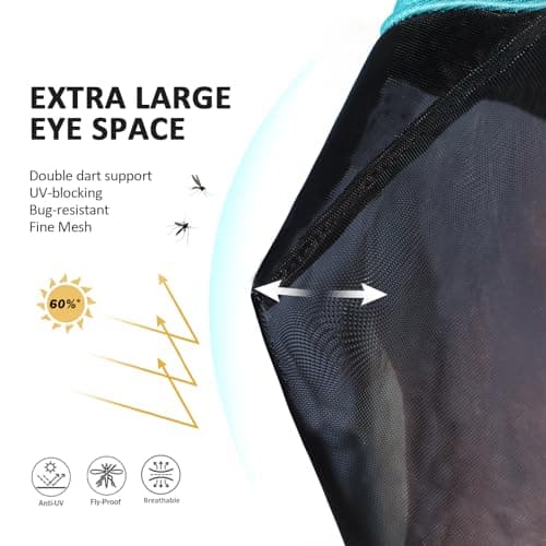 Harrison Howard Pro Luminous Horse Fly Mask Large Eye Space Long Nose with Ears UV Protection for Horse Teal L — view 2