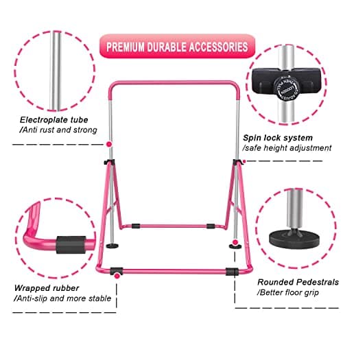 RINREA Gymnastic Bars for Kids with Adjustable Height, Folding Gymnastic Training Kip Bar, Junior Expandable Horizontal Monkey Bar for Home — view 5