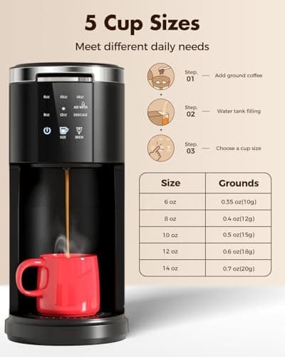 Kismile 14oz Single Serve Coffee Maker, 2 in 1 Pod Drip Coffee Maker Machine for K-Cup & Ground, Brew Sizes, 40oz Removable Water Reservoir, LCD Screen, Self-cleaning Function(Black) — view 4