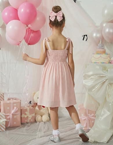 Arshiner Girls Summer Dress Pink Formal Special Occasion Casual Smocked Sleeveless Dresses for 9-10 Years — view 4