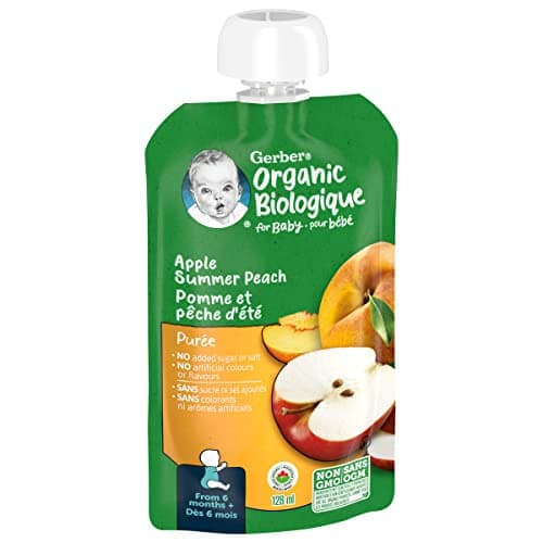 GERBER Organic PURÉE Apple Summer Peach, Baby Food, Meal, 6+ Months, 128 ml, 12 Pack, Packaging May Vary — view 2