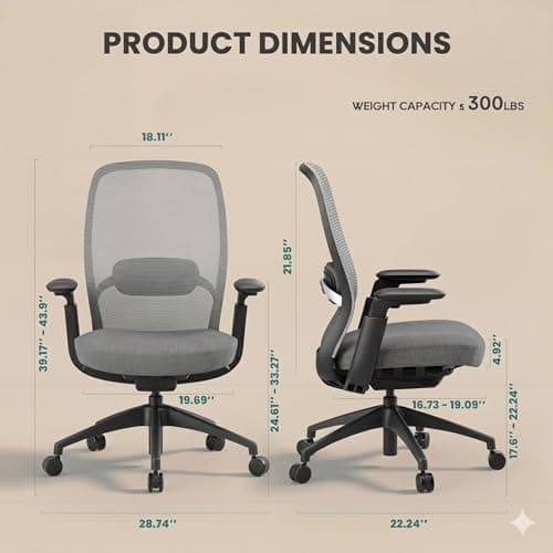COLAMY Office Chair for Long Hours, Easy Wire-Control Desk Chair with Sliding Seat Depth & Thick Padded Lumbar Support, Heavy Duty 300 LBS High Back Mesh Computer Chair for Home Workstation,Grey — view 2