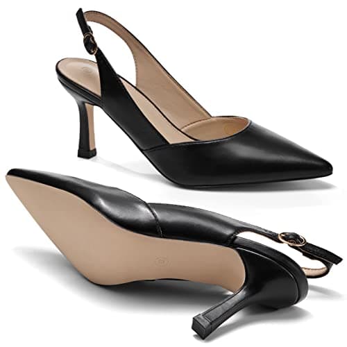 Rilista Women's Kitten Heels Pumps Pointed Closed Toe Wedding Party Dress Slingback Pump Shoes — view 3