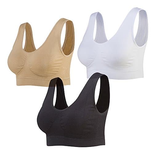 Lemef 3-Pack Seamless Sports Bra Wirefree Yoga Bra with Removable Pads for Women (XX-Large, Black&White&Nude)