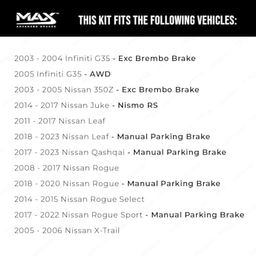 MAX Advanced Brakes - Rear Brake Kit For 2008-2022 Nissan Rogue, 2017-2023 Nissan Qashqai (w/Manual Parking Brake)| Carbon Ceramic Brake and Rotor Kit| Cross-Drilled Brake Rotors