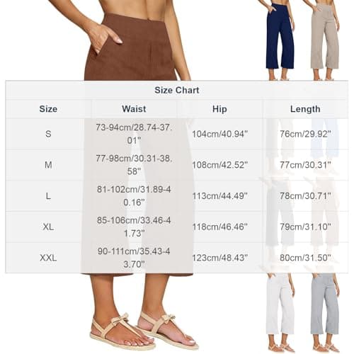 Women's Linen Capri Pants Straight Leg Dressy Slacks Elastic Waist Beach Capris High Waist Lounge Cropped Pants — view 2