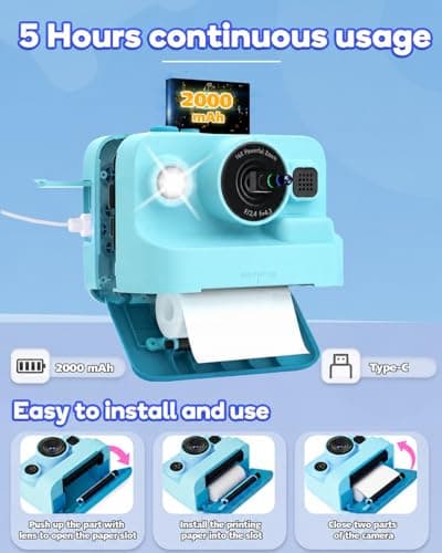 Dylanto Kids Camera Instant Print,1080P Kids Instant Cameras that Print Photos,Christmas Birthday Gifts for Girls Age 3-12,Portable Toy for 3 4 5 6 7 8 9 10 Year Old Girls Boys-Blue — view 6