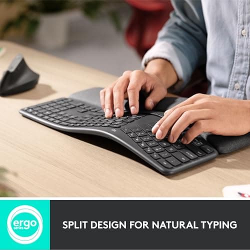 Logitech Ergo K860 Wireless Ergonomic Keyboard - Split Keyboard, Wrist Rest, Natural Typing, Stain-Resistant Fabric, Bluetooth and USB Connectivity, Compatible with Windows/Mac, Black — view 2