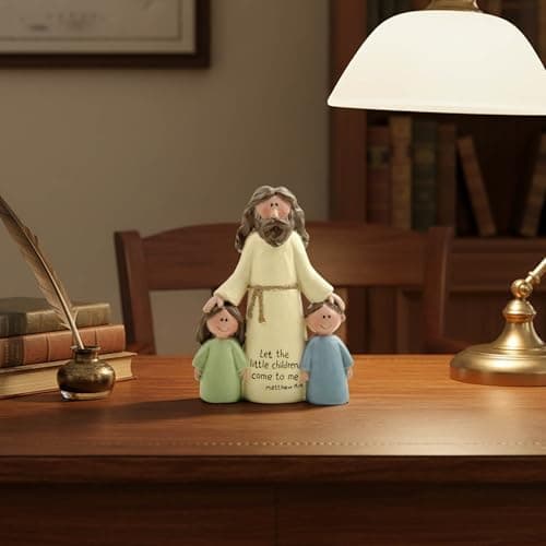 Jesus with Children Figurine - Resin Christian Statue with Bible Verse Let The Little Children Come to Me, Inspirational Religious Decor for Home, Sunday School and Ministry, 10.7cm Tall — view 5