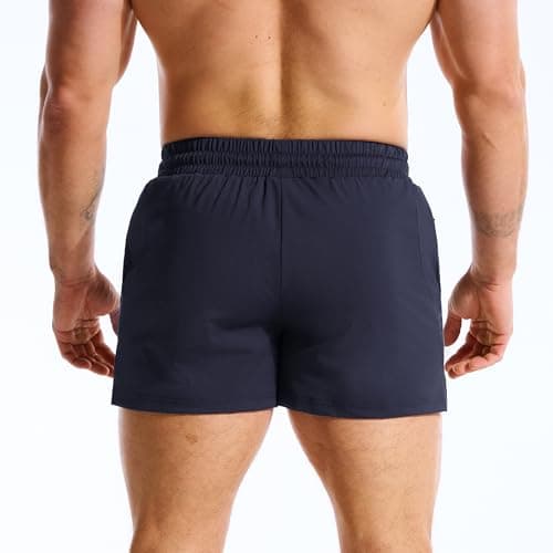 BROKIG Men's LightArmor Bodybuilding Gym Shorts with Zip Pocket,3" Quick Dry Summer Running Shorts for Workout Tennis(Navy Blue,Small) — view 3