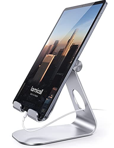 Lamicall Tablet Stand, Adjustable iPad Stand : Desktop Stand Holder Dock Base Mount for iPad Pro Air mini 9.7 12.9 10.5, Kindle, Samsung Galaxy Tab and Other Tablet 4-13", Desk, Kitchen - Silver