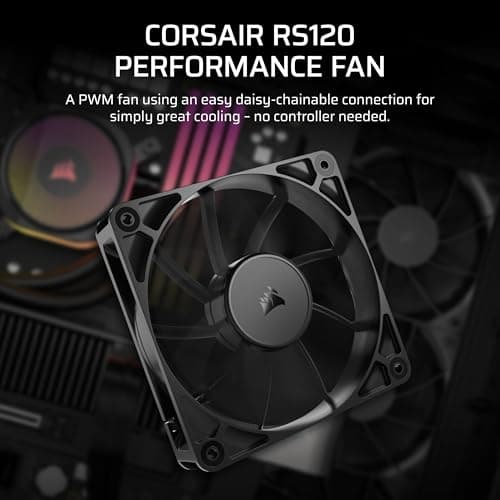 CORSAIR RS120 120mm PWM Fan – Daisy-Chain Connection – Low-Noise – Magnetic Dome Bearing – Single Pack – Black