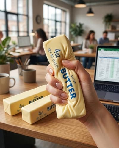 Butter Squishy Stress Gadget for Adults, Slow Rebound Sensory Fidget, Cute Realistic Butter Stick Shape, Funny Themed Desk Decor for Office & Home (1Pcs/9.4 × 2.5 in) — view 5