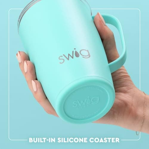 Swig Life 18oz Travel Mug, Insulated Tumbler with Handle and Lid, Cup Holder Friendly, Dishwasher Safe, Stainless Steel, Travel Coffee Cup, Glitter Tumbler, Glitter Gifts (Confetti) — view 5