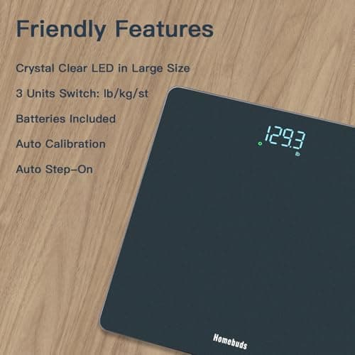 Homebuds Digital Weight Scale, High Precision in 0.1lb by Our Professional Scale Factory Since 2001, Scale Body Weight LED Display and Step-On, 3*AAA Batteries Included, 400lb/182kg, Blue — view 4
