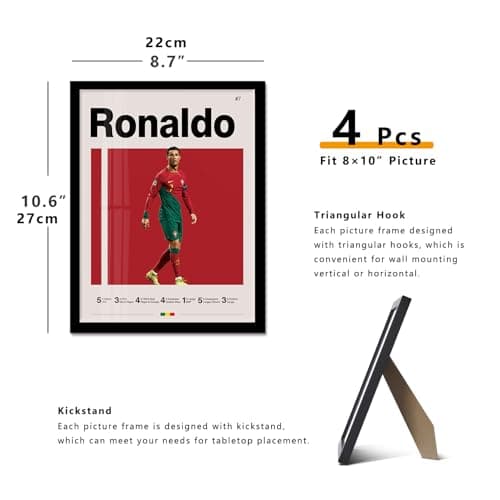 Soccer Posters 8x10 Inch Framed Canvas Prints Set of 4 - Messi, Ronaldo, Mbape And Neymar Famous Football Superstar Poster Sports Decor for Boys Bedroom Wall Art — view 2