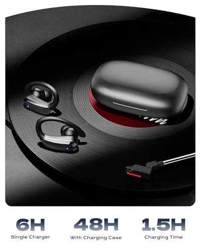 Wireless Earbuds Bluetooth 5.3 Sport Headphones with Earhooks,IPX7 Waterproof Earphones,48H Playtime Earbuds,Lightweight 7.8g,Noise Cancelling Mic Bluetooth Headphones for Running & Workout-Black — view 4