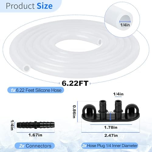 Ice Maker Drain Hose with Plug, Ice Maker Parts Compatible with GE Opal Nugget Ice Maker, 6.22 Feet 1/4'' ID Drain Hoses Extension with Stopper Cap Hanger Holder Clip — view 2