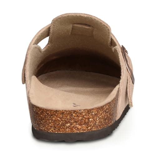 KIDMI Women's Suede Clogs Leather Mules Cork Footbed Sandals Potato Shoes with Arch Support, Taupe 39 — view 5