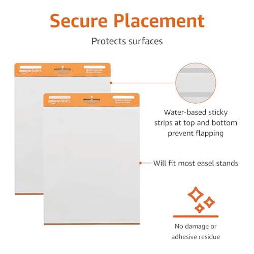 Amazon Basics Sticky Easel Pads for Presentations, Brainstorming, Classroom Use, Bleed-Resistant, Easy to Hang, 25 x 30 in, White, 2-Pack — view 2
