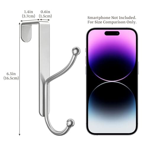niffgaff Over Door Hook 2-Pack, Heavy Duty Door Hanger, Fits Interior Doors 1.4 Inches Thick, Organize Coats, Hats, Towels, and Bags for Entryways, Bathrooms, Bedrooms, and Kitchens, Silver — view 4