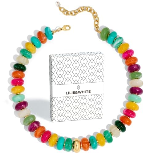 LILIE&WHITE Mothers Day Gifts for Mom Daughter Colorful Chunky Beaded Necklaces for Women Beach Collar Necklace Trendy Rainbow Resin Statement Necklace Jewelry Gift for Her