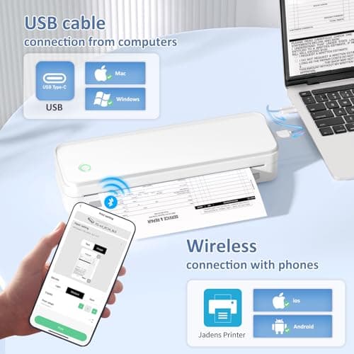 Gloryang Inkless Portable Printer for Travel, Wireless Thermal Printer Supports 8.5 x 11 Inch US Letter Size, Includes Bluetooth Machine Carry Bag and 3 Rolls of Thermal Paper Kit, White — view 2
