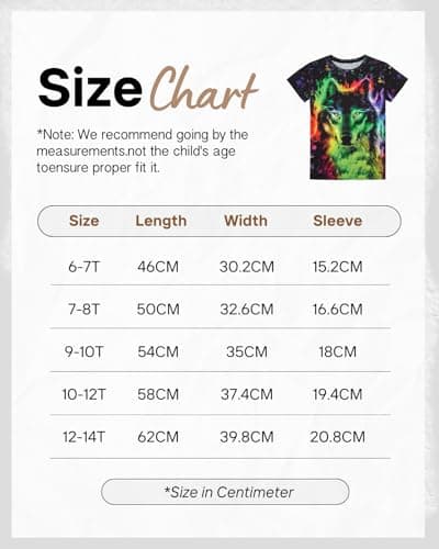 Rynzola Boys 3D Print T-Shirts Girls Summer Colorful Design Graphic Tee Kids Crewneck Short Sleeve Causal Tops（Wolf,6-7T） — view 6