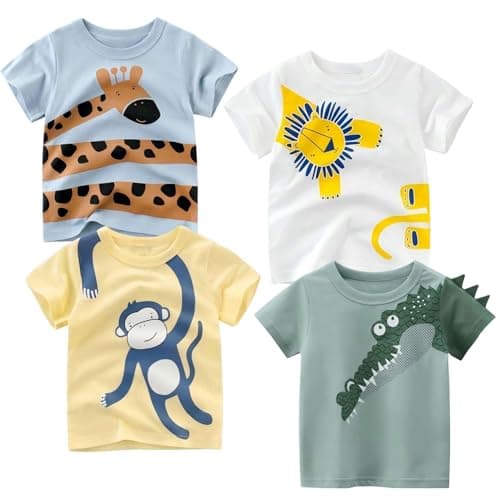 Winzik Boys 4-Pack Shirts,Toddler Boys' Tops Tees T Shirts Kids Short Sleeve Summer Clothes 2-8T (18-24 Months, 4-Pack 1#)