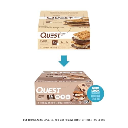 Quest Nutrition S'Mores Protein Bars, 21g Protein, 1g Sugar, Gluten Free, Keto Friendly, 12 Count