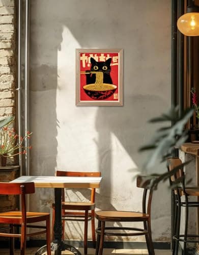 Framed Cat Ramen Print Posters Japanese Kitchen Canvas Wall Art Japandi Wall Decor Minimalist Painting Dining Room Picture Wall Decor for Home — view 7