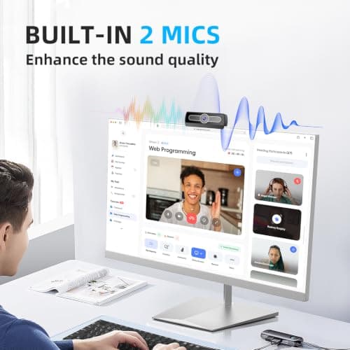 XOCLON 1080P Webcam with Microphone, Full HD Streaming Camera, Noise Cancelling, Auto Light Adjustment, USB Plug-and-Play Computer Camera, for Desktop PC or Laptop — view 2